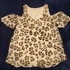 Leopard Print Cold Shoulder Blouse